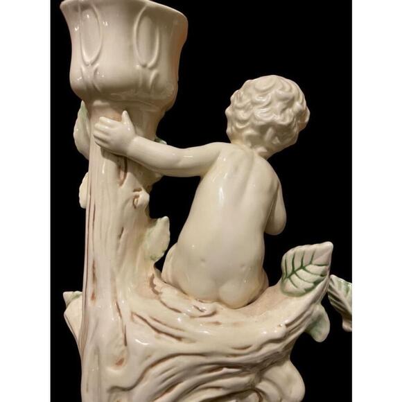 10.5” Holland Mold Vintage Pair of Victorian Ceramic Cherub Candle Holders - Picture 6 of 9